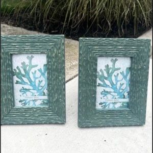New pair of 4x6 teal rectangular wooden wavy picture frames by Parisian Home